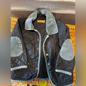 Crew cuts size 2T navy blue quilted barn jacket with corduroy collar and trim.